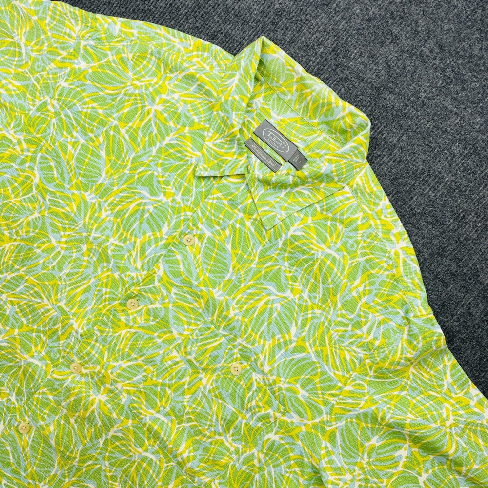 Talbots Mens Silk Cotton Tropical Leaf Print Shirt Large Green Vintage Y2K Boho